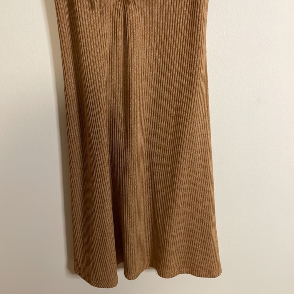 NWT F21 Ribbed Dress Small Camel Tan Tank Mini Lace Jersey Knit Stretch Babydoll - Picture 4 of 14